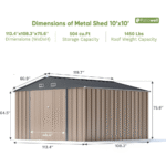 VEIKOUS 10' x 10' Gray Galvanized Steel Outdoor Storage Shed - Image 6