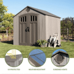 Lifetime 8' x 7.5' Light Brown Polyethylene Outdoor Storage Shed with Floor - Image 9