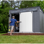 Suncast Modernist 10' x 7' Resin Outdoor Storage Shed with Sliding Barn Door - Image 7