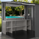 Suncast Cabana 8' x 7' Resin Entertainment Shed Outdoor Storage Shed and Bar with Fold-down Countertop - Image 3