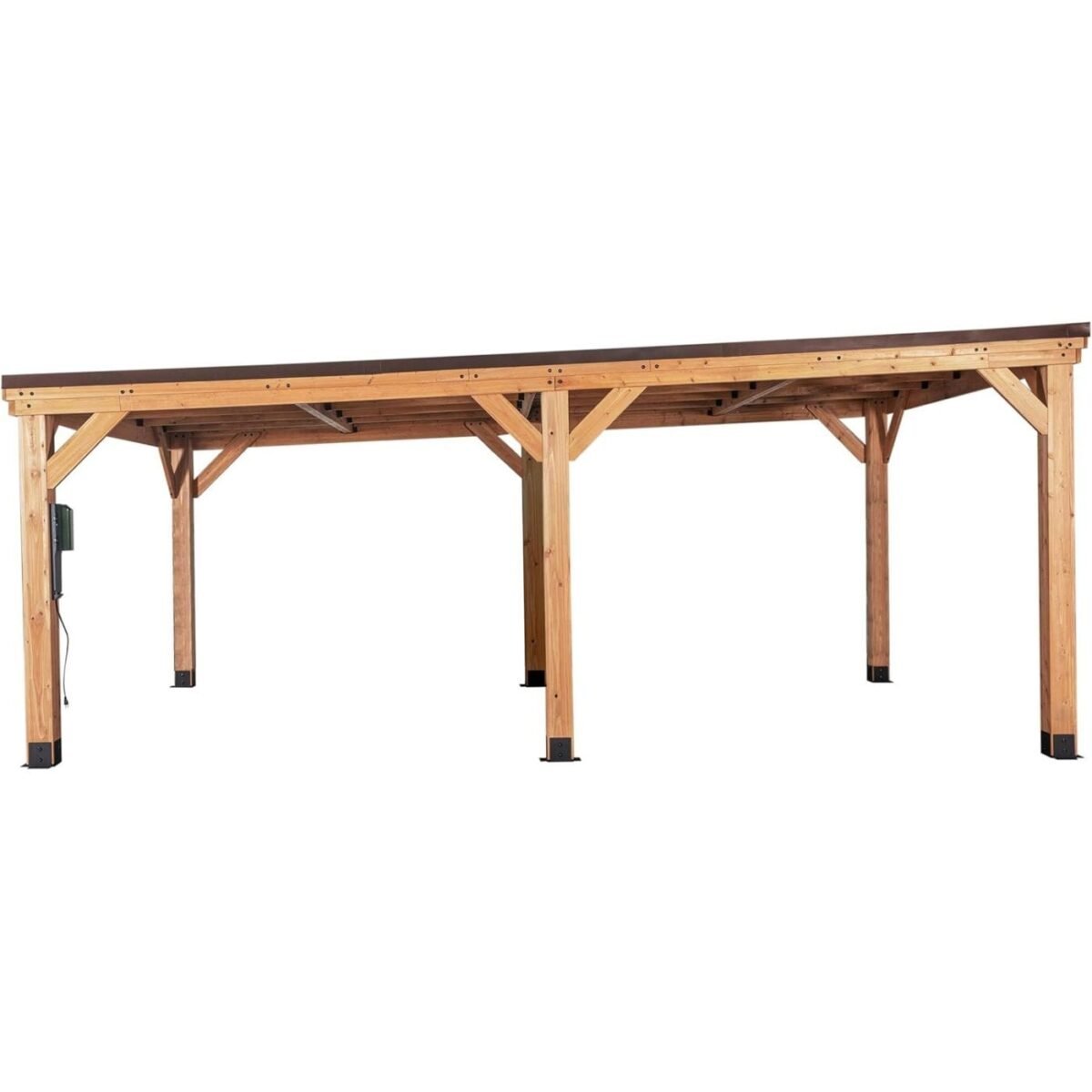 saybrokeeer-product-292-image-1.jpg Backyard Discovery Kingsport 20' x 20' Cedar Wood Carport Heavy-Duty Outdoor Vehicle Shelter with Black Steel Roof and PowerPort - Image 1