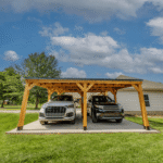 Backyard Discovery Kingsport 20' x 20' Cedar Wood Carport Heavy-Duty Outdoor Vehicle Shelter with Black Steel Roof and PowerPort - Image 13