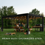 Backyard Discovery Trenton 16' x 12' Modern Galvanized Steel Pergola Black Frame with Shade Sail Canopy and PowerPort - Image 10