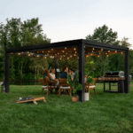 Backyard Discovery Trenton 16' x 12' Modern Galvanized Steel Pergola Black Frame with Shade Sail Canopy and PowerPort - Image 2