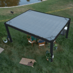 Backyard Discovery Trenton 16' x 12' Modern Galvanized Steel Pergola Black Frame with Shade Sail Canopy and PowerPort - Image 5