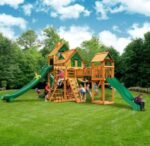 Gorilla Playsets Mountaineer Treehouse Cedar Wooden Swing Set with Tube Slide Wave Slide Rope Ladder and Sandbox - Image 2