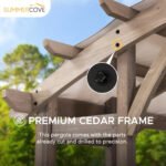 Sunjoy Bellucci 10' x 14' Arched Pergola Light Grey Outdoor Cedar Wood Frame Shelter with Canopy and Built-in Shelves - Image 4