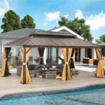 Sunmthink 12' x 20' Hardtop Gazebo Aluminum Steel Frame Outdoor Pavilion with Curtains and Mosquito Netting - Image 2