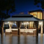 Sunmthink 12' x 20' Hardtop Gazebo Aluminum Steel Frame Outdoor Pavilion with Curtains and Mosquito Netting - Image 4