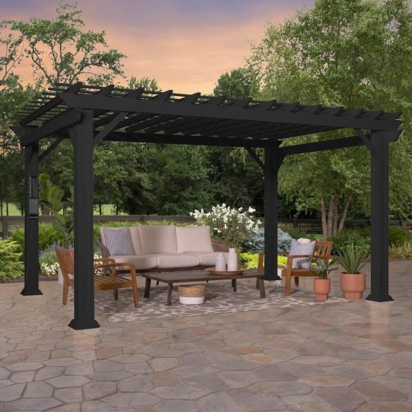 saybrokeeer-product-394-image-1.jpg Backyard Discovery Stratford 14' x 10' Black Steel Pergola with Soft Canopy - Image 1