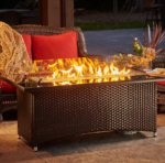 The Outdoor GreatRoom Company Montego 59-Inch Linear Propane Gas Fire Pit Table with Black Glass Top and Wicker Base - Image 2