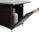 The Outdoor GreatRoom Company Montego 59-Inch Linear Propane Gas Fire Pit Table with Black Glass Top and Wicker Base - Image 3
