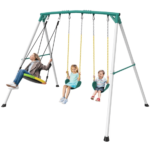 Crystals TLC 9.5 Ft. Heavy-Duty Metal Outdoor Swing Set with Saucer Swing and 2 Swings