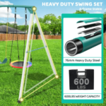 Crystals TLC 9.5 Ft. Heavy-Duty Metal Outdoor Swing Set with Saucer Swing and 2 Swings - Image 5