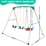 Crystals TLC 9.5 Ft. Heavy-Duty Metal Outdoor Swing Set with Saucer Swing and 2 Swings - Image 7