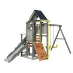 Jack & June Haven Cedar Wood Outdoor Swing Set with Slide and Rock Wall