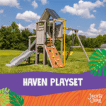 Jack & June Haven Cedar Wood Outdoor Swing Set with Slide and Rock Wall - Image 5