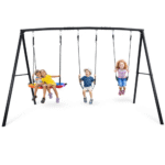 Klokick Heavy-Duty Metal Outdoor Swing Set with Saucer Swing and 2 Belt Swings
