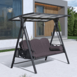 Purple Leaf 3-Seat Outdoor Patio Porch Swing with Adjustable Hardtop Canopy - Image 2