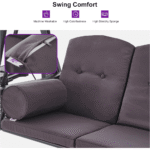 Purple Leaf 3-Seat Outdoor Patio Porch Swing with Adjustable Hardtop Canopy - Image 4