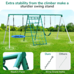 Crystals TLC Steel Frame Backyard Swing Set with Saucer Swing, Belt Swing, and Trapeze Bar - Image 2