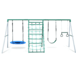 Crystals TLC Steel Frame Backyard Swing Set with Saucer Swing, Belt Swing, and Trapeze Bar - Image 4