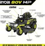 RYOBI 80V HP Brushless 54-Inch Battery Electric Cordless Zero-Turn Riding Mower with Mulch Kit - Image 3