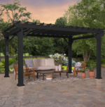 Backyard Discovery Stratford 16' x 12' Black Steel Outdoor Pergola with Sail Shade Canopy - Image 2