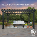 Backyard Discovery Stratford 16' x 12' Black Steel Outdoor Pergola with Sail Shade Canopy - Image 4